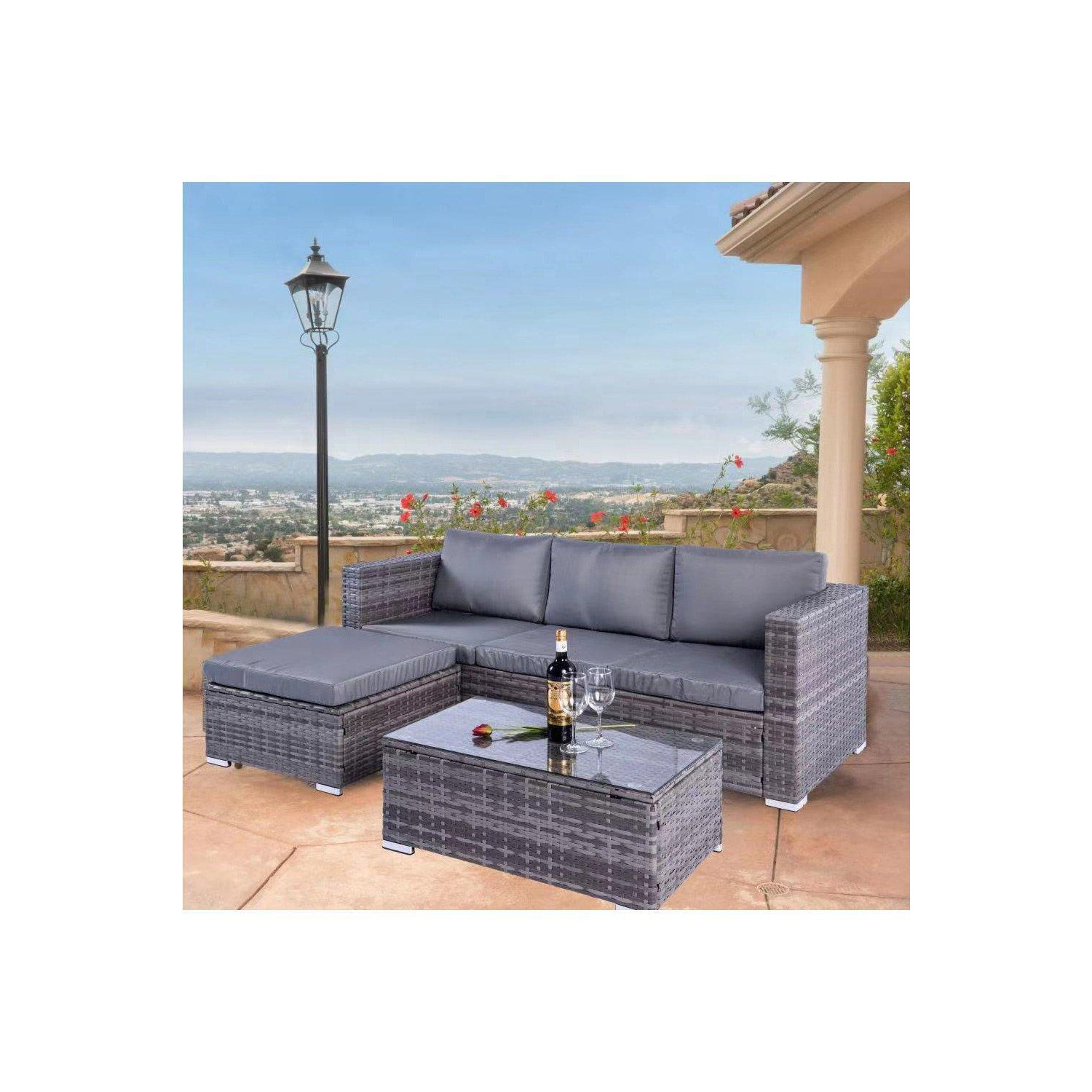Dunham Grey 4 Seat Rattan Sofa Set with Coffee Table - image 1