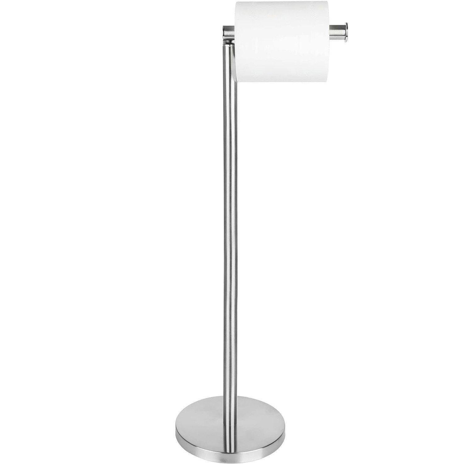 Toilet Roll Holder Freestanding Heavyweight Base Large Folding Toilet Paper Storage Holder No Drill Holds 5 Toilet Rolls Stainless Steel Chrome - image 1