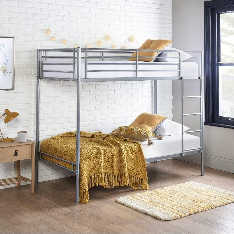Single Bunk Beds Extra Strong & Durable Silver Metal Double Bunk Bed With Pocket Sprung Mattress X2 - image 1
