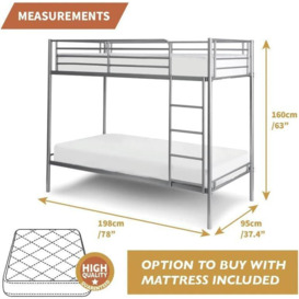 Single Bunk Beds Extra Strong & Durable Silver Metal Double Bunk Bed With Pocket Sprung Mattress X2 - thumbnail 3
