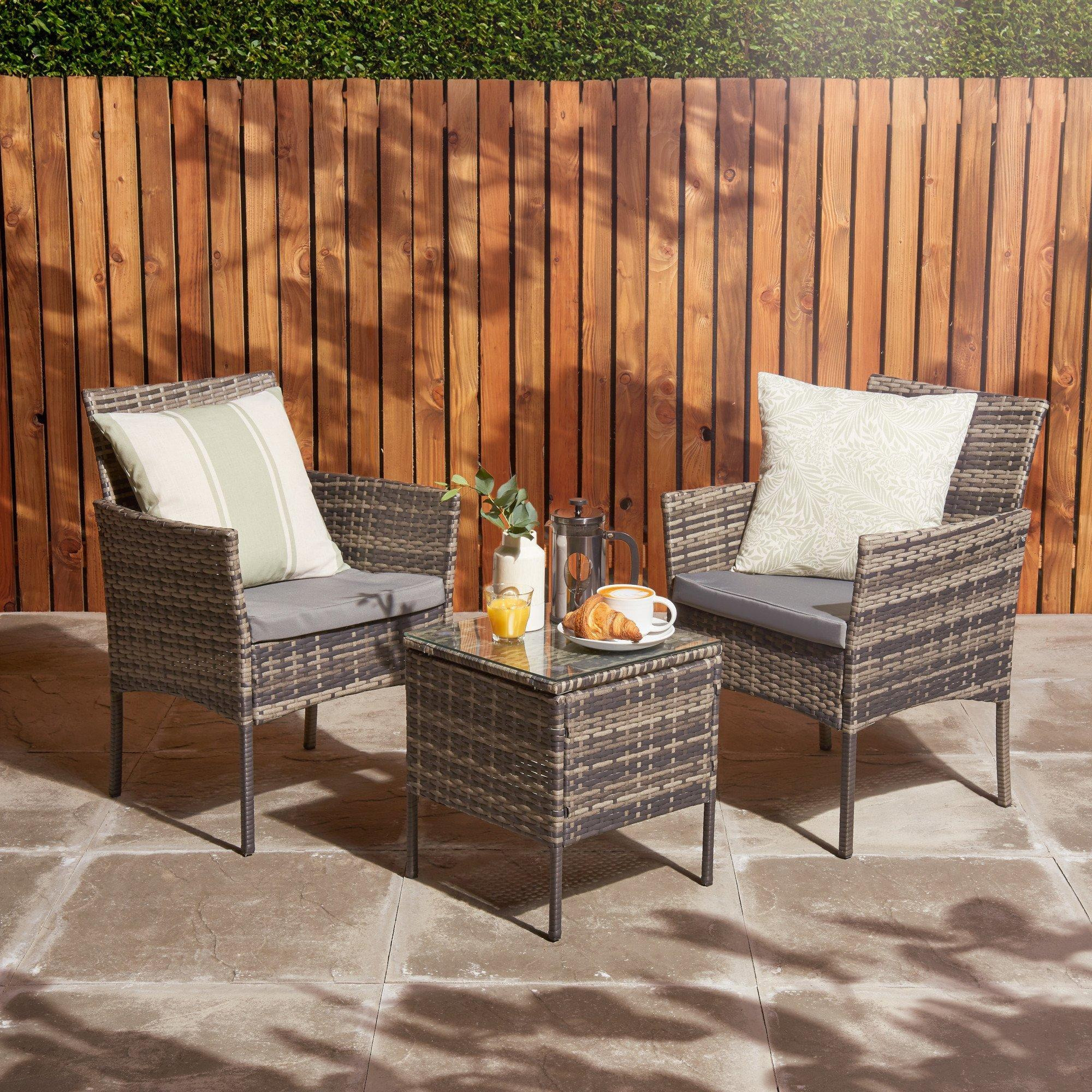 Garden Bistro Set 2 Seater Rattan Table & Chairs - image 1