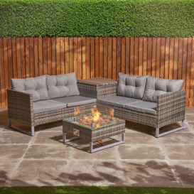 Brown Rattan Furniture Garden Corner Sofa Set With Fire Pit Nova