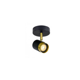 'Orio'  Black and Brushed Gold Single GU10 Adjustable Ceiling Spot Light - thumbnail 1