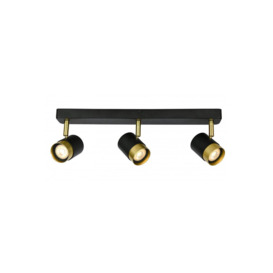 'Orio'  Black and Brushed Gold Triple Three Head GU10 Adjustable Ceiling Spot Light Bar