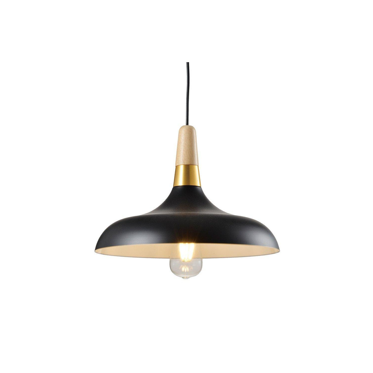 'Esther'  Black Dome Ceiling Pendant Light With Wood & Gold Accents - image 1