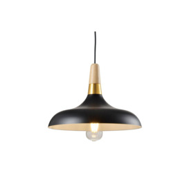 'Esther'  Black Dome Ceiling Pendant Light With Wood & Gold Accents