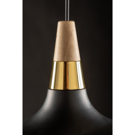 'Esther'  Black Dome Ceiling Pendant Light With Wood & Gold Accents - thumbnail 2