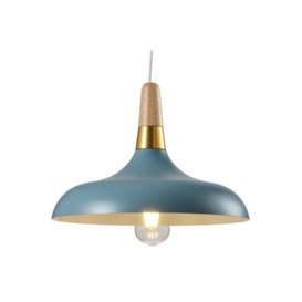 ESTHER Marine Blue Dome Ceiling Pendant Light With Wood & Gold Accents - thumbnail 2