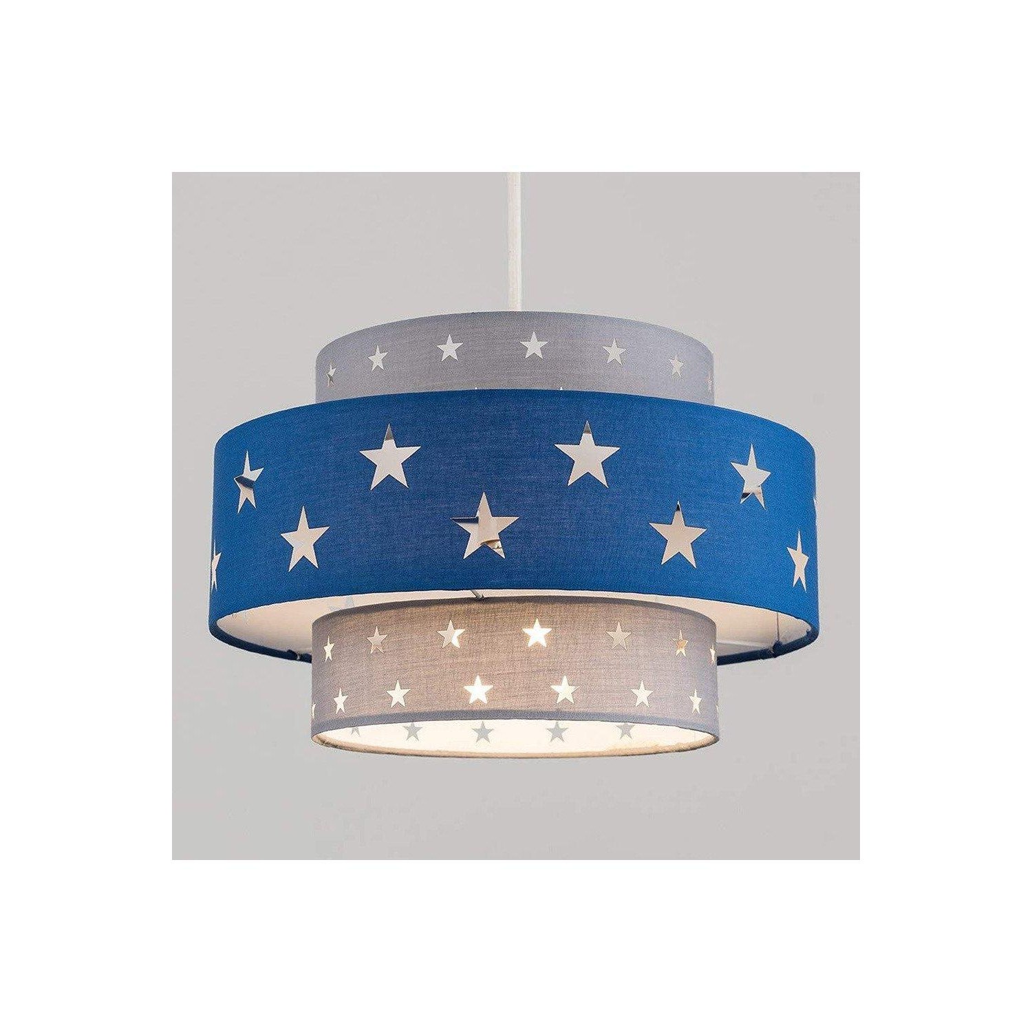 'Starlight' Grey & Navy Blue Star Two Tier Easy Fit Ceiling Lamp Shade - image 1
