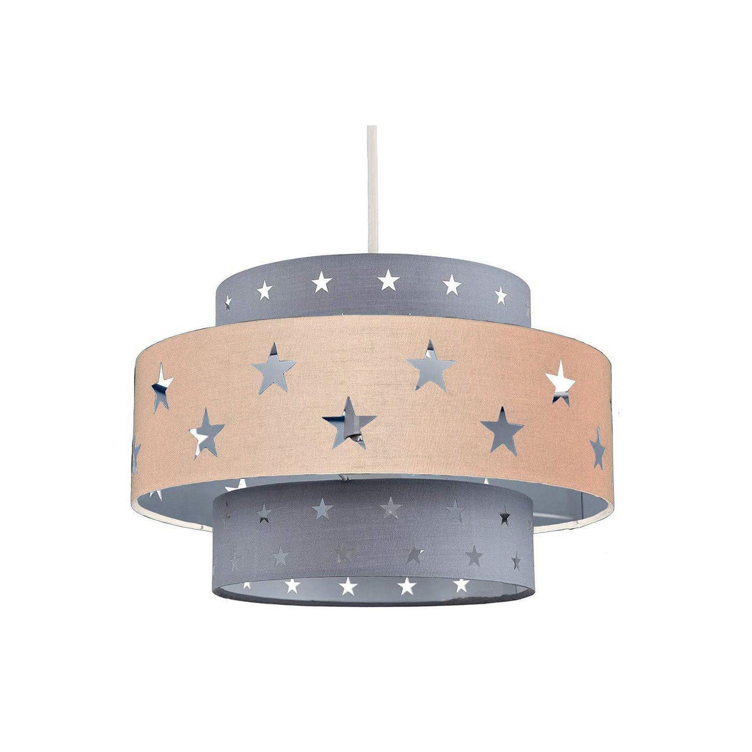 'Starlight' Grey & Cream Star Two Tier Easy Fit Lamp Shade - image 1