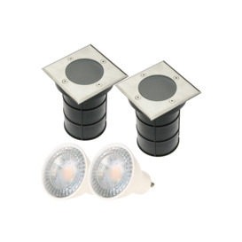 'Bridget' Two Square Large With Bulbs Stainless Steel Inground Or Decking Lights - thumbnail 1