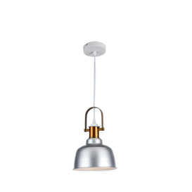 'Georgie'  Industrial Metal Ceiling Pendant Light Silver & White inner with Brass Fitting - thumbnail 2