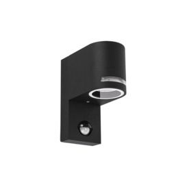 'Pipa' Black Curved PIR Motion Sensor GU10 Single Down Outdoor Wall Light with Halo Front Illumination