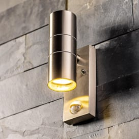 CGC Lighting 'Alesha' Stainless Steel GU10 Up and Down Outdoor Wall Light IP44 with PIR Motion Sensor