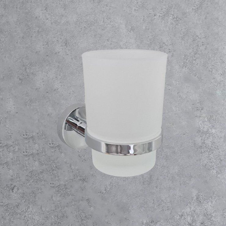 Modern Chrome Finish Toothbrush Holder with Glass Cup Wall Mounted Accessory - image 1