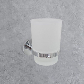 Modern Chrome Finish Toothbrush Holder with Glass Cup Wall Mounted Accessory - thumbnail 2