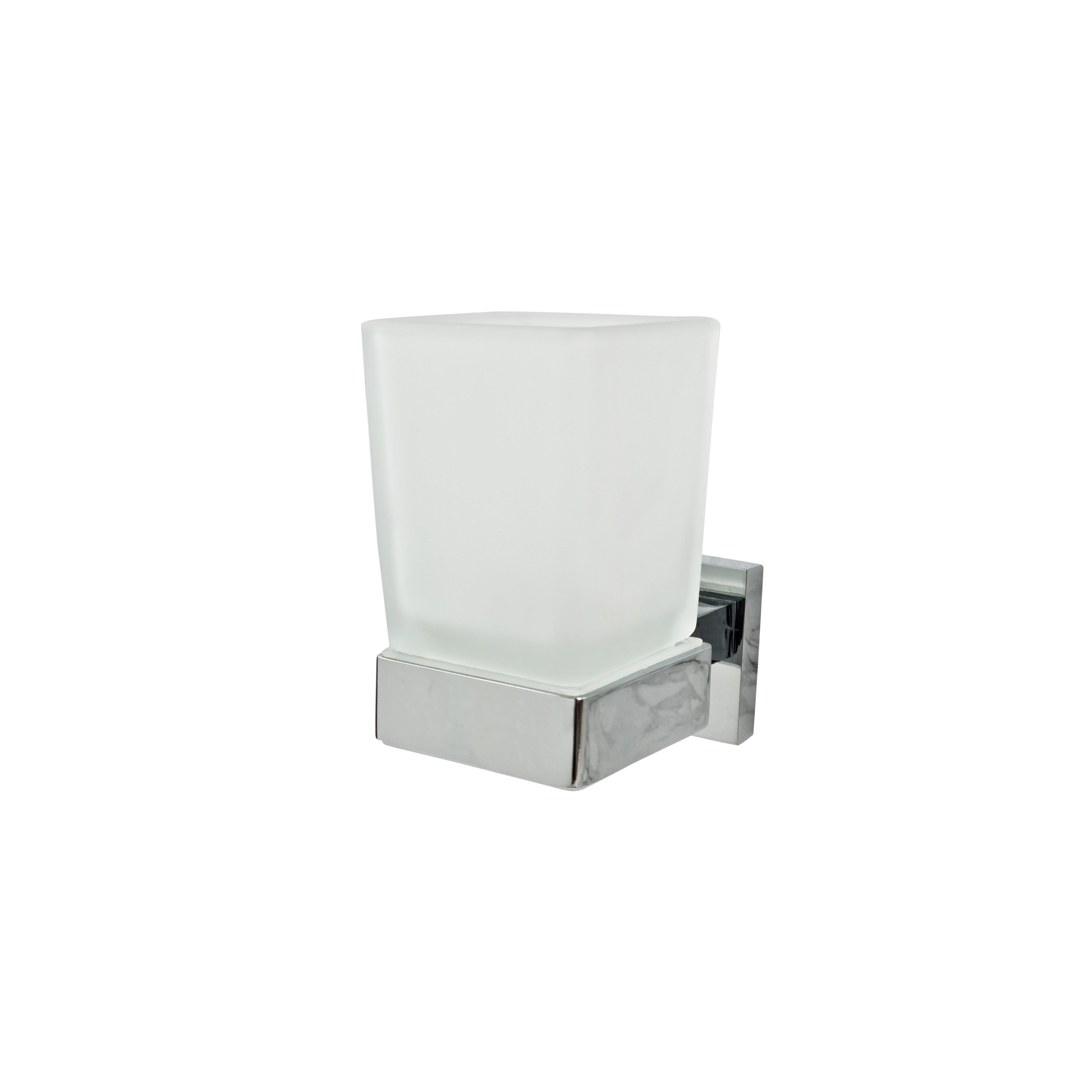 Chrome Toothbrush Holder with Glass Cup Wall Mounted Bathroom Accessories - image 1