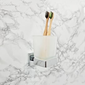 Chrome Toothbrush Holder with Glass Cup Wall Mounted Bathroom Accessories - thumbnail 2