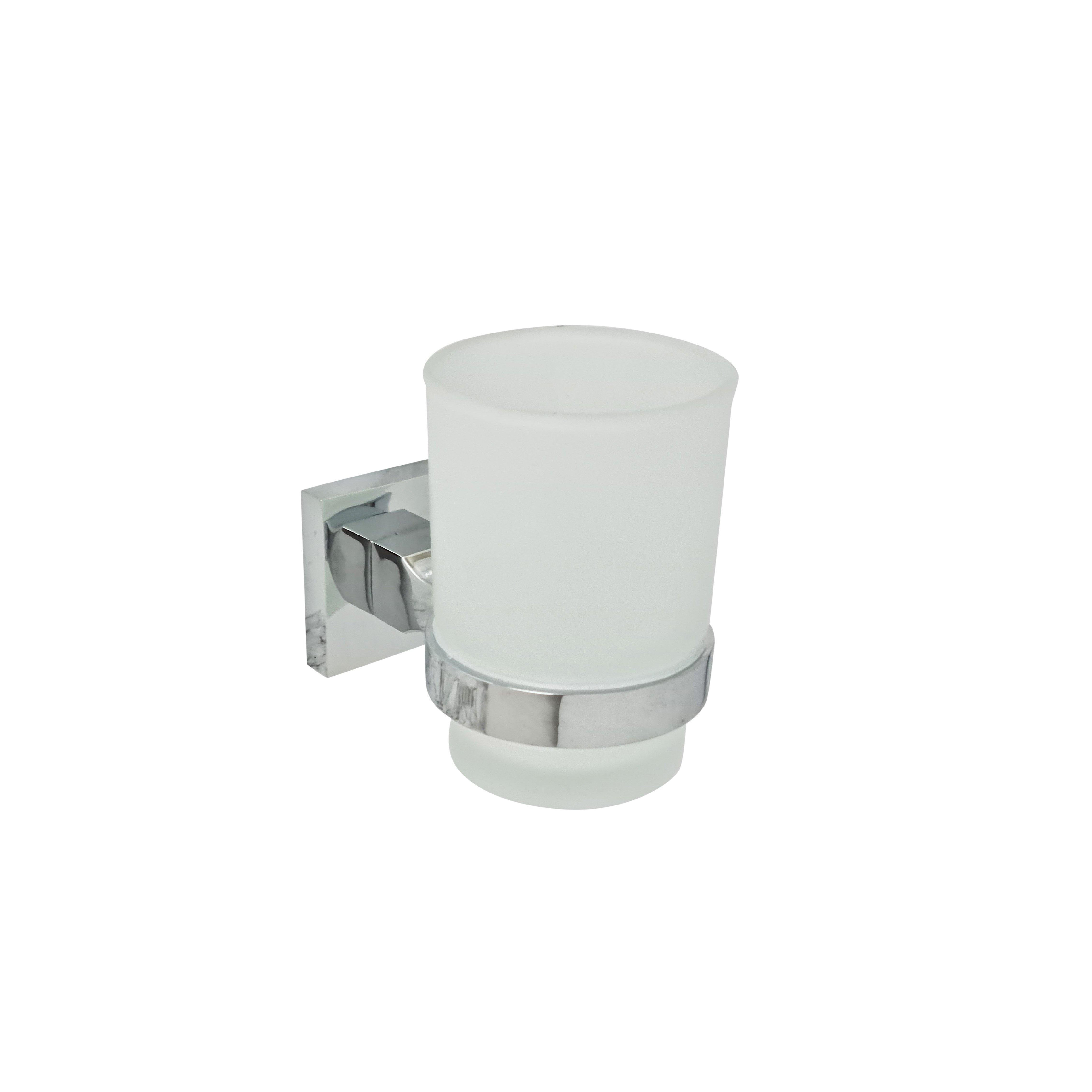 Chrome Toothbrush Holder with Glass Cup Wall Mounted Bathroom Accessory - image 1
