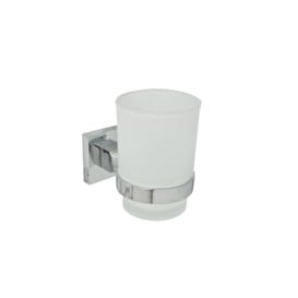 Chrome Toothbrush Holder with Glass Cup Wall Mounted Bathroom Accessory - thumbnail 1