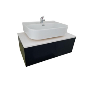 800mm Wall Hung Vanity Unit 1 Drawer Cabinet Navy Finish Ceramic Sink Basin
