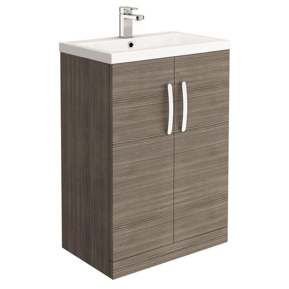 Braun Bathroom Storage Floor Standing Vanity Unit & Ceramic Sink 600mm - image 1