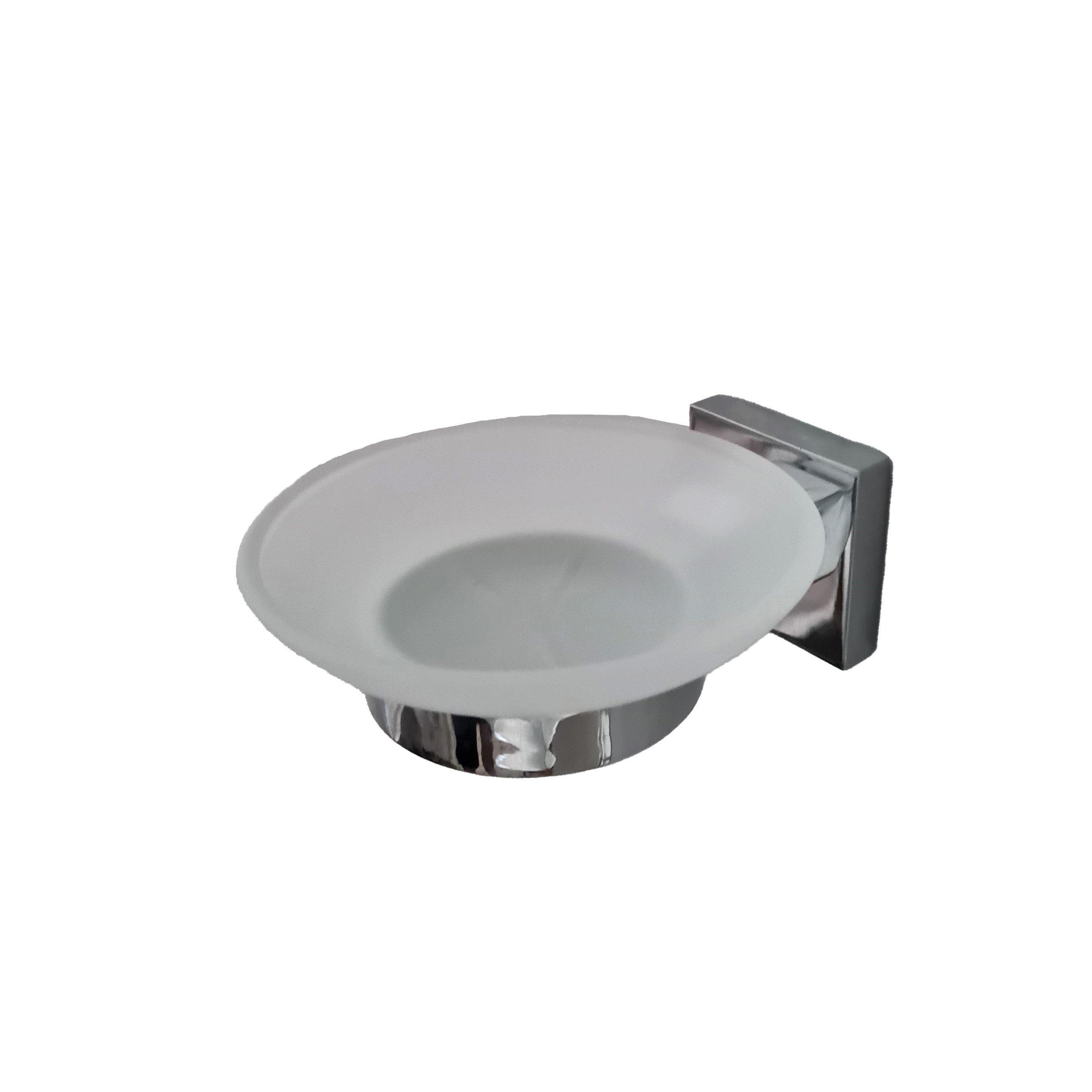 Soap Holder Chrome Glass Dish & Holder Modern Designer Bathroom Wall Mounted Accessory - image 1