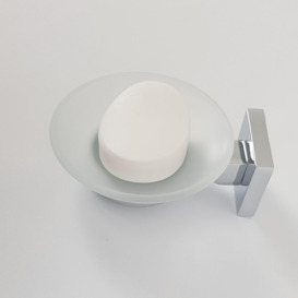 Soap Holder Chrome Glass Dish & Holder Modern Designer Bathroom Wall Mounted Accessory - thumbnail 2