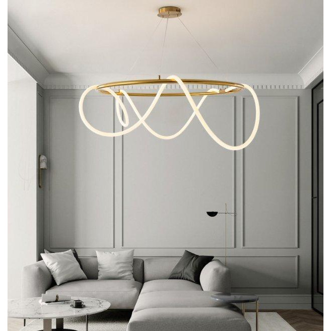 Gold Metallic LED Chandelier 600MM Ring with Acrylic Curly Tube Light - Natural White - image 1