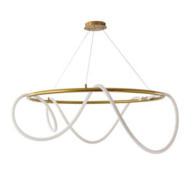 Gold Metallic LED Chandelier 600MM Ring with Acrylic Curly Tube Light - Natural White - thumbnail 2