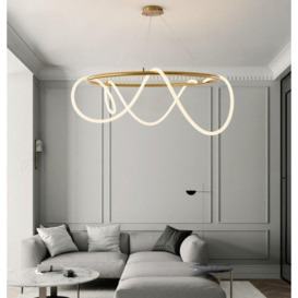 Gold Metallic LED Chandelier 600MM Ring with Acrylic Curly Tube Light - Natural White - thumbnail 1