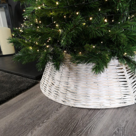 40/58cm Samuel Alexander KD Willow Christmas Tree Skirt Wicker Rattan- Medium White Wash - thumbnail 1