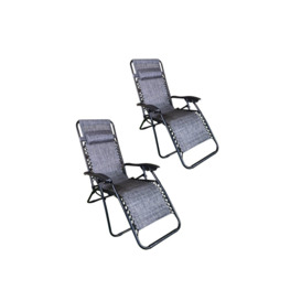 Multi Postition Textoline Garden Relaxer Chair Lounger In Grey, Pack of 2