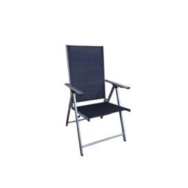 Multi Position High Back Reclining Garden / Outdoor Folding Chair in Black and Silver - thumbnail 1