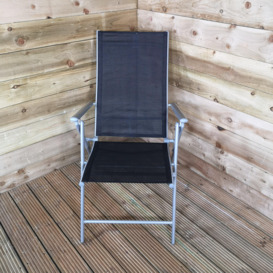 Multi Position High Back Reclining Garden / Outdoor Folding Chair in Black and Silver - thumbnail 3
