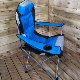 Luxury Padded High Back Folding Outdoor / Camping / Fishing Chair in Blue - thumbnail 3