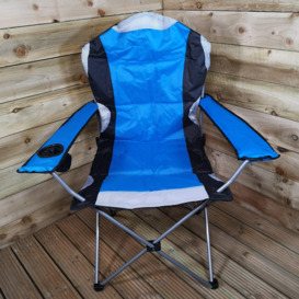 Luxury Padded High Back Folding Outdoor / Camping / Fishing Chair in Blue - thumbnail 1