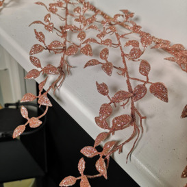 1.5m Pink Glitter Leaf Christmas Garland Decoration with Hanging Loop - thumbnail 2