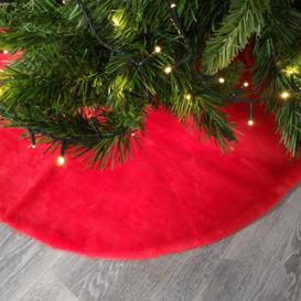 90cm Red Fluffy Plush Christmas Tree Skirt with Ribbon Ties - thumbnail 2