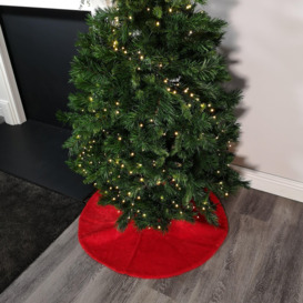 90cm Red Fluffy Plush Christmas Tree Skirt with Ribbon Ties - thumbnail 3