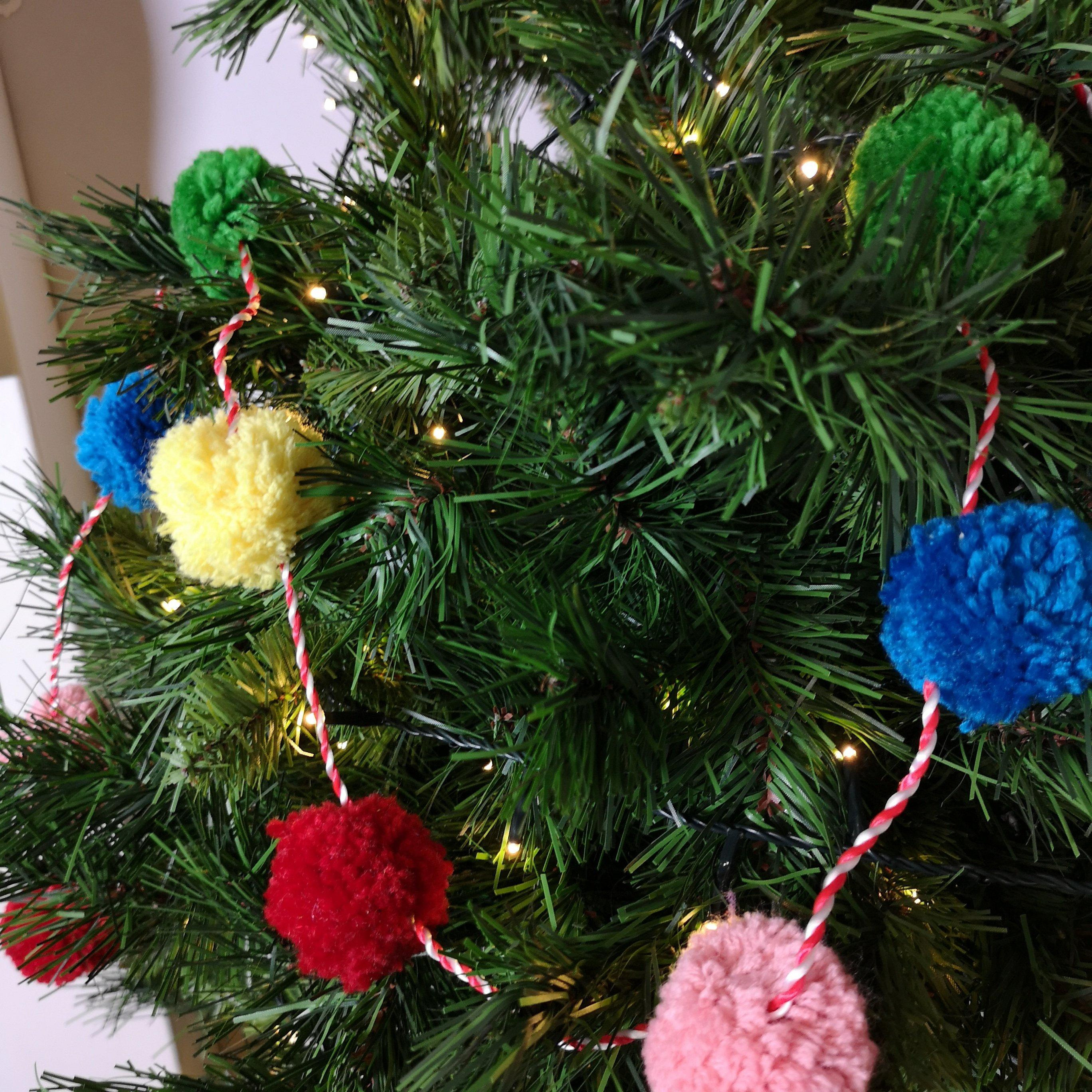 1.8m Woolly Pink Blue Green Red Yellow Christmas Tree Pom Pom Garland Decoration - image 1