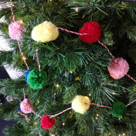 1.8m Woolly Pink Blue Green Red Yellow Christmas Tree Pom Pom Garland Decoration - thumbnail 3