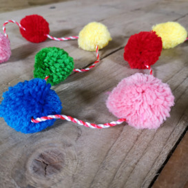 1.8m Woolly Pink Blue Green Red Yellow Christmas Tree Pom Pom Garland Decoration - thumbnail 2