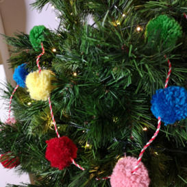 1.8m Woolly Pink Blue Green Red Yellow Christmas Tree Pom Pom Garland Decoration - thumbnail 1