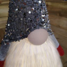 63cm Tall Light Up Christmas Gnome Gonk Decoration With Grey Sequins Sitting - thumbnail 3