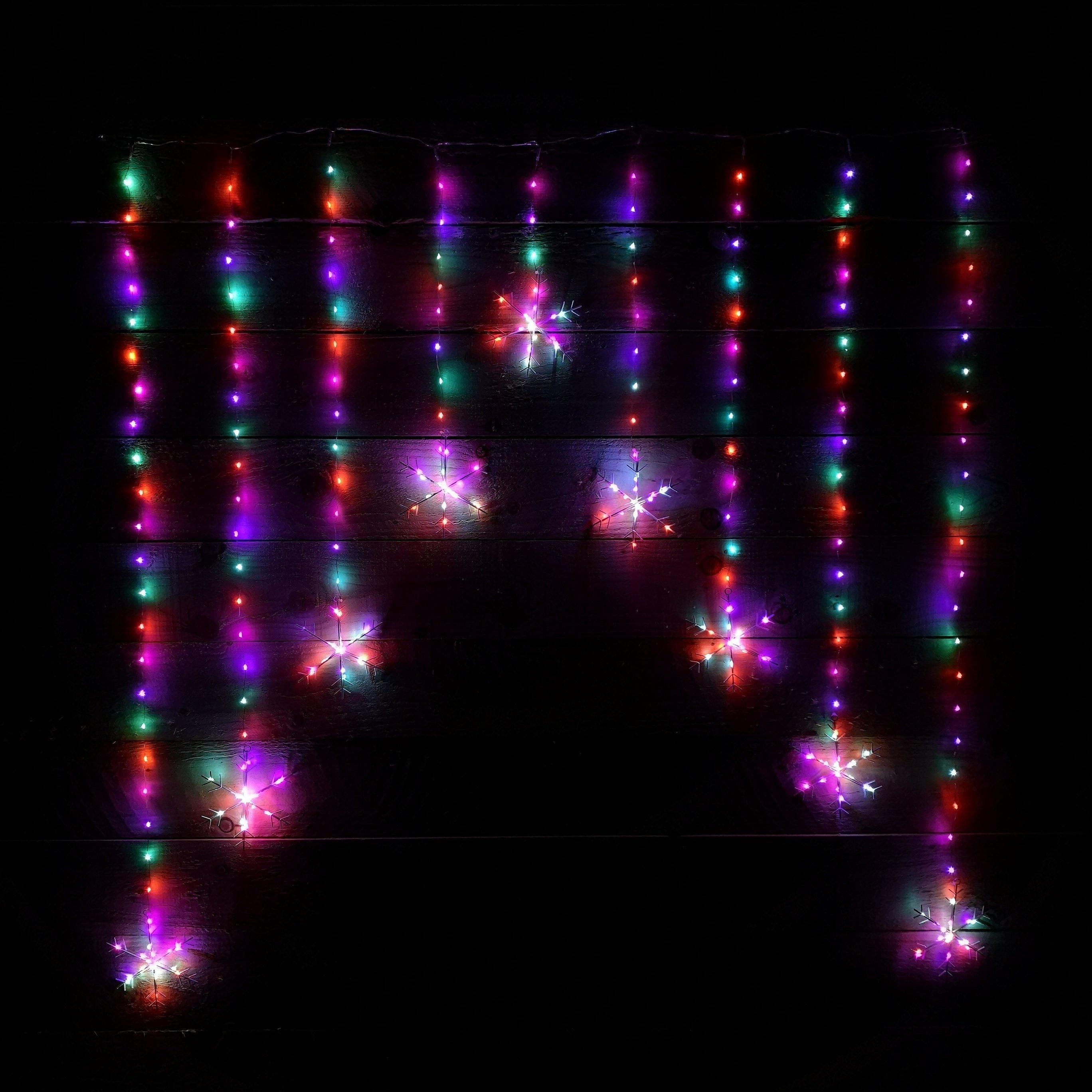 1.2m Premier Christmas Static Snowflake LED Silver Pin Wire V Curtain Lights in Rainbow - image 1