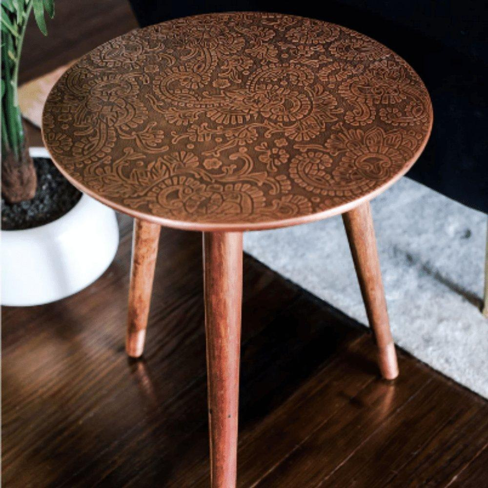 Hand Carved Vintage Side Table Copper - image 1