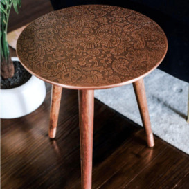 Hand Carved Vintage Side Table Copper