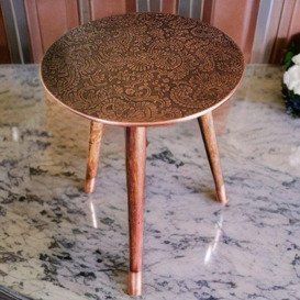 Hand Carved Vintage Side Table Copper - thumbnail 3