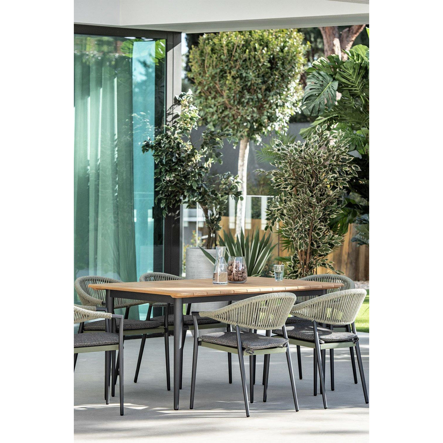 Cloverly 6 Seat Rectangular Dining with Teak Table in Charcoal - image 1